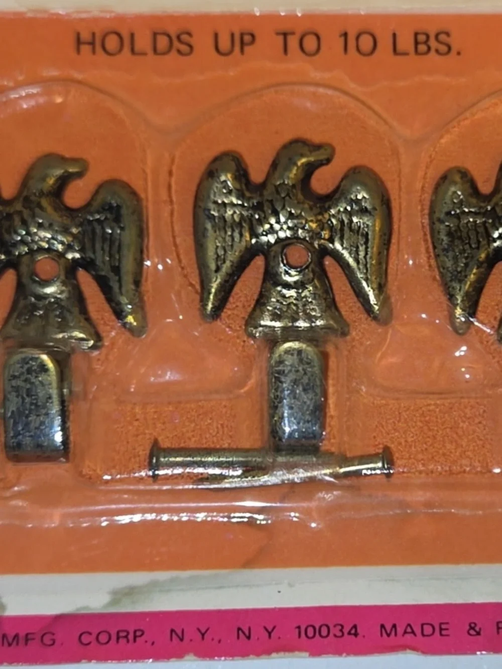 Vintage Small Metal Hooks American Eagles Brass Tone 1974 Arjan Set of 3